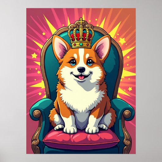 Royal Corgi met Crown – Grappige Pop Kunst Poster (Voorkant)