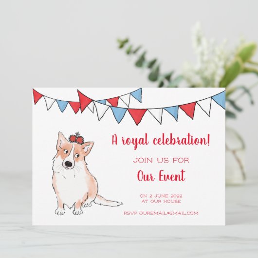 Royal corgi party-uitnodiging kaart (Staand voorkant)