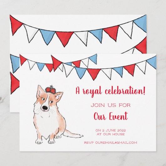 Royal corgi party-uitnodiging kaart (Voorkant / Achterkant)