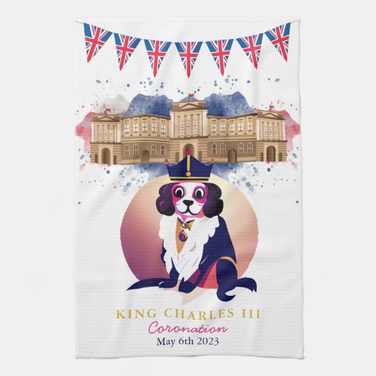 Royal Coronation King Charles Dog Funny Theedoek (Verticaal)
