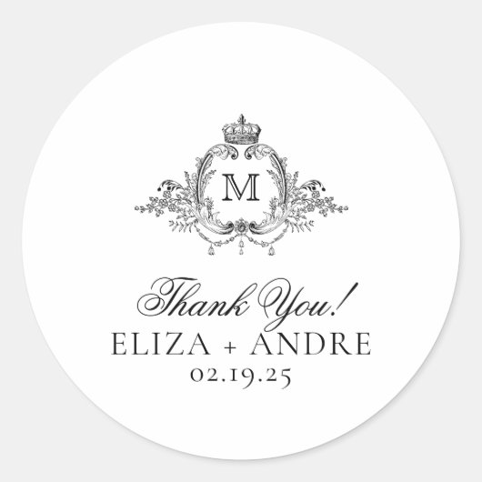 Royal Crest Elegant Wreath Monogram Bedankt Ronde Sticker (Voorkant)