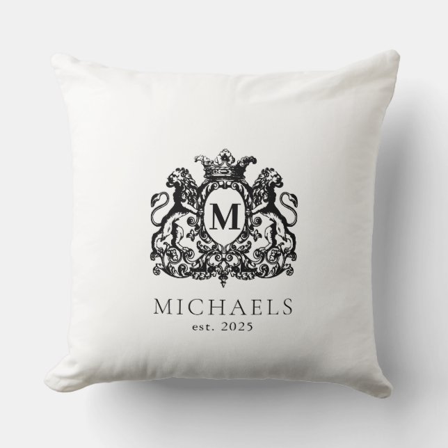 Royal Crest Elegant Wreath Monogram Sierkussen (Voorkant)