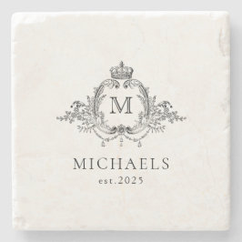 Royal Crest Elegant Wreath Monogram Stenen Onderzetter