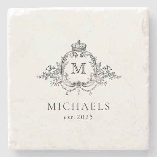 Royal Crest Elegant Wreath Monogram Stenen Onderzetter (Voorkant)