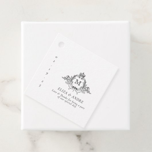 Royal Crest Elegante krans Monogram bruiloft Bedankjes Labels (In situ)