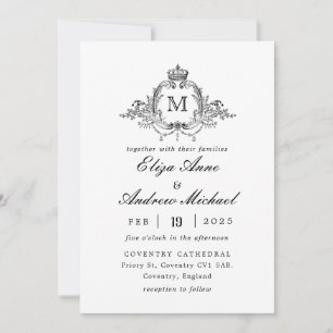 Royal Crest Elegante krans Monogram bruiloft Kaart