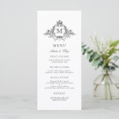 Royal Crest Elegante krans Monogram bruiloft Menu (Staand voorkant)