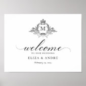 Royal Crest Elegante krans Monogram bruiloft Poster (Voorkant)