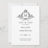 Royal Crest Elegante krans Monogram bruiloft Save The Date (Voorkant)