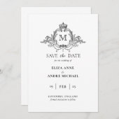 Royal Crest Elegante krans Monogram bruiloft Save The Date (Voorkant / Achterkant)