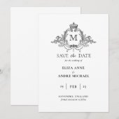 Royal Crest Elegante Monogram Huwelijk Save The Date (Voorkant / Achterkant)