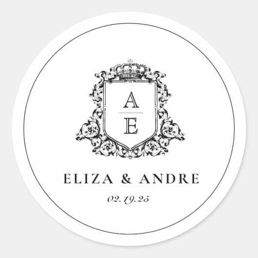 Royal Crest Embleem Monogram Ronde Sticker (Voorkant)