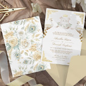 Royal Crest Indiase witte pauw bruiloft goud Folie Uitnodiging