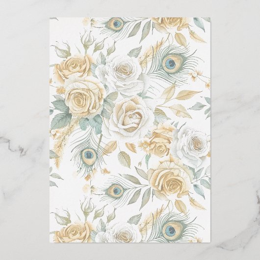 Royal Crest Indiase witte pauw bruiloft goud Folie Uitnodiging (Achterkant)