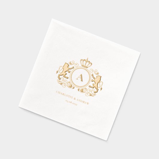 Royal Crest Monogram Folie bruiloft Servetten (Links)