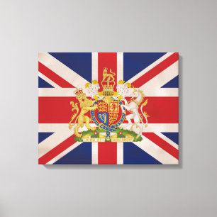 Royal Crest on Union Jack Flag Canvas Afdruk