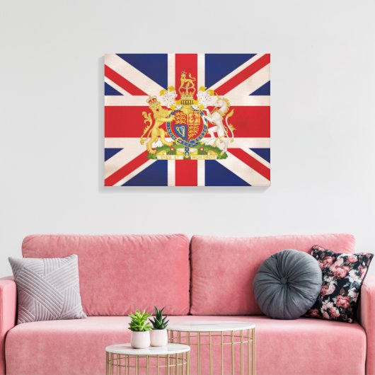 Royal Crest on Union Jack Flag Canvas Afdruk (Insitu (Woonkamer))