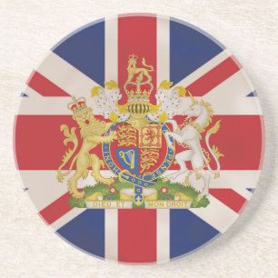 Royal Crest op Union Jack. Zandsteen Onderzetter