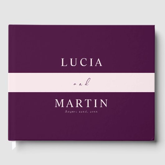 Royal Crimson Roze Lijn Typografie Bruiloft Gastenboek (Voorkant)