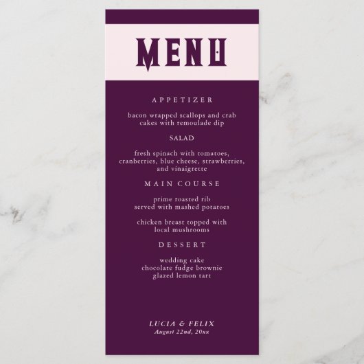 Royal Crimson Typografie Bruiloft Menu Kaart (Voorkant)