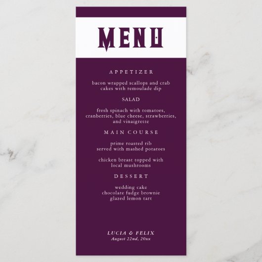 Royal Crimson Typografie Bruiloft Menu Kaart (Voorkant)