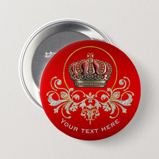 Royal Cross Crown - Gold Blue Red Ronde Button 7,6 Cm (Voorkant /achterkant)