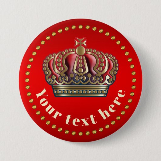 Royal Cross Crown - Gold Blue Red Ronde Button 7,6 Cm (Voorkant)