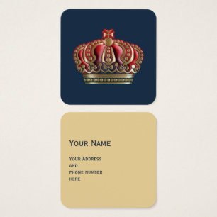 Royal Cross Crown - Gold Blue Red Vierkante Visitekaartjes