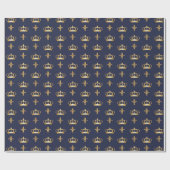 Royal Crown and Fleur de Lis Pattern on Blue Cadeaupapier (Vlak)