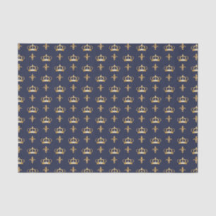 Royal Crown and Fleur de Lis Pattern on Blue Tissuepapier