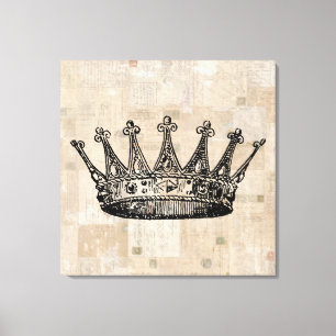 Royal Crown Art & Aged Stamps Background Canvas Afdruk