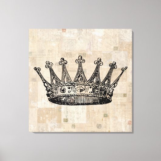 Royal Crown Art & Aged Stamps Background Canvas Afdruk (Voorkant)
