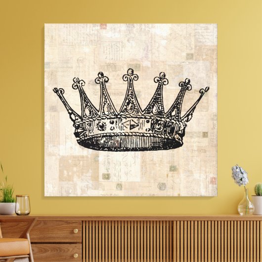 Royal Crown Art & Aged Stamps Background Canvas Afdruk (Insitu (Woonkamer))