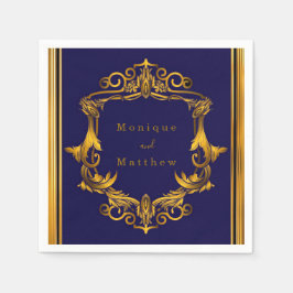 Royal Crown Blue en Gold Flourish Wedding Servet