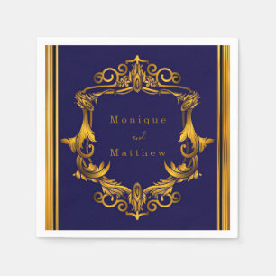Royal Crown Blue en Gold Flourish Wedding Servet
