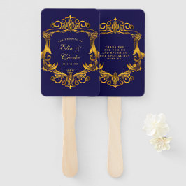 Royal Crown Blue en Gold Flourishes Wedding Handwaaier