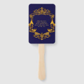 Royal Crown Blue en Gold Flourishes Wedding Handwaaier (Achterkant)