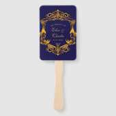 Royal Crown Blue en Gold Flourishes Wedding Handwaaier (Voorkant)