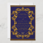 Royal Crown Blue en Gold Flourishes Wedding Kaart (Voorkant)