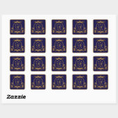 Royal Crown Blue en Gold Flourishes Wedding VIP Vierkante Sticker (Vel)