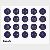 Royal Crown Blue en Gold Lions Wedding Custom Ronde Sticker (Vel)