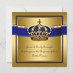 Royal Crown Blue en Gold Prince Baptism Kaart