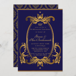 Royal Crown Blue Gold Bridesmaids Luncheon Invites