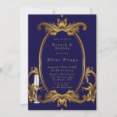 Royal Crown Blue Gold Flourishes Brunch & Bubble Kaart (Voorkant)