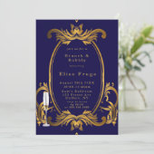 Royal Crown Blue Gold Flourishes Brunch & Bubble Kaart (Staand voorkant)