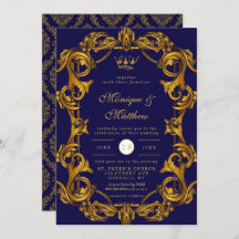 Royal Crown Blue Gold Flourishes Wedding