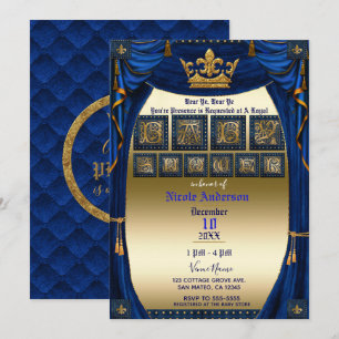 Royal Crown Blue & Gold Prince Baby shower Kaart