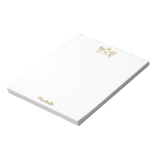 Royal Crown Emblem Lions Monogram Script Goud Notitieblok (Linkerzijde)