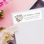 Royal Crown & Florals Heart Monogram Crest Embleem Etiket<br><div class="desc">Royal crown & florals hartmonogram crest emblem return address label. Het ontwerp is voorzien van het ontwerp van ons handgetekende hartspelende embleem met een koninklijke kroon en bloemen. Pas aan met naam en adres. Kunstwerk en design door de "Moodthology Papery"</div>