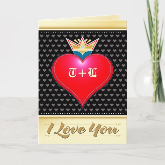Royal Crown I Love You Valentijn Red Black Hearts Kaart (Voorkant)